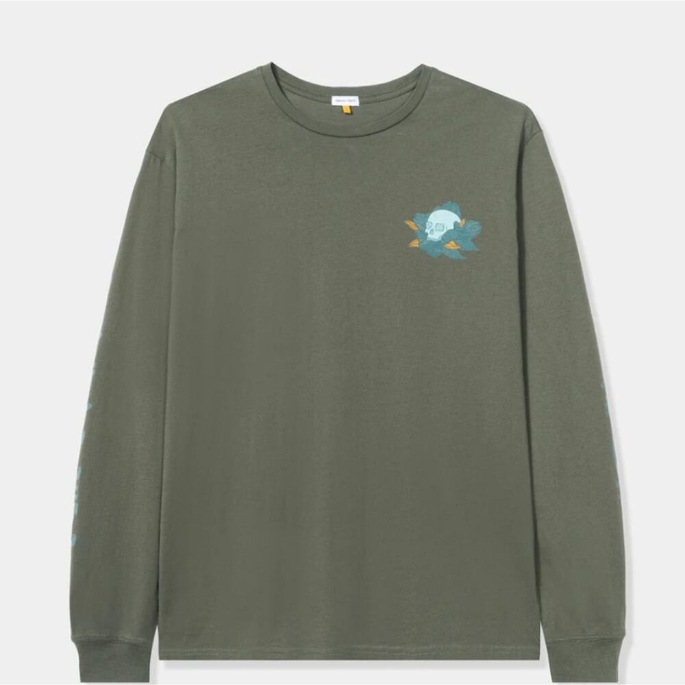 PARALLEL X LEAGUE Army Green Skull Axel Long Sleeve Shirt Crewneck Grunge Gothic